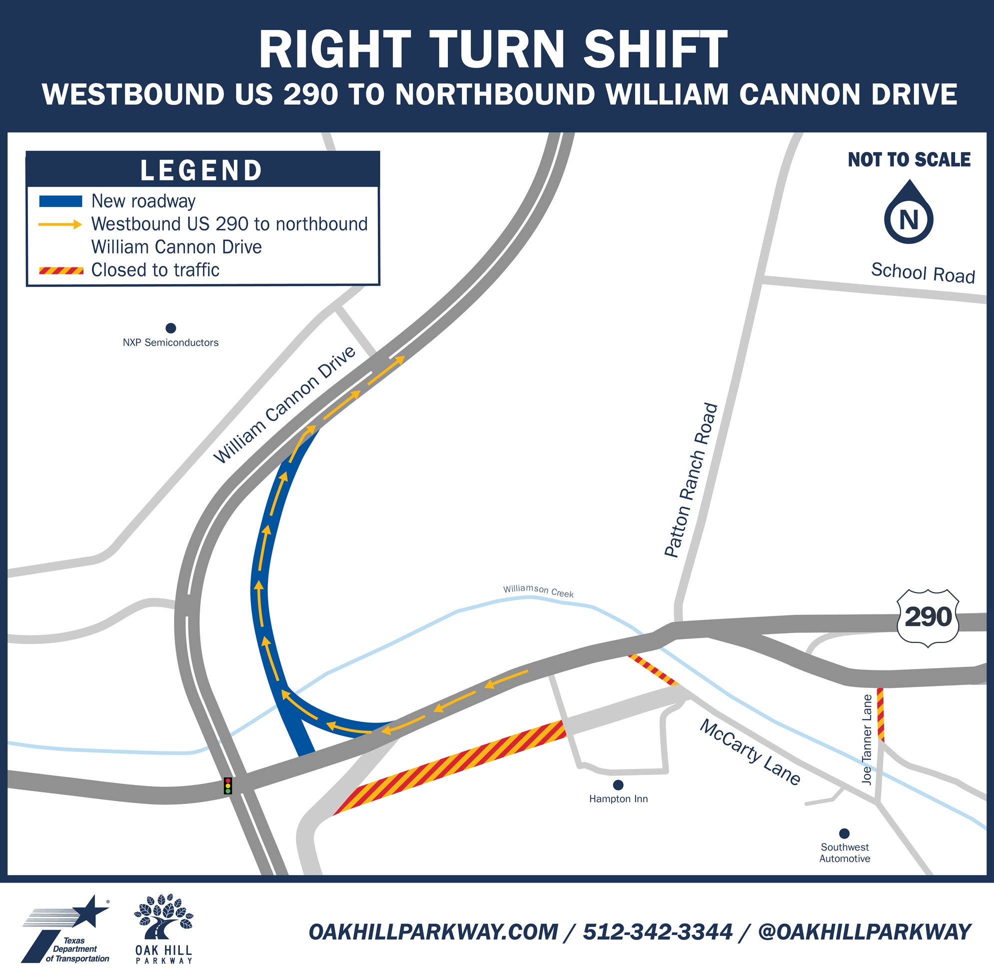 Westbound US 290 to Northbound William Cannon Drive Right Turn Shift Map